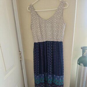 AUW Boho Maxi Dress with Lace Top – Size 10